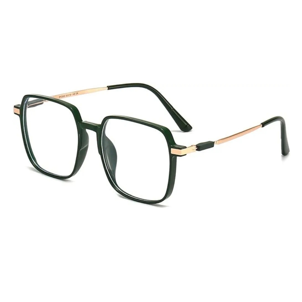 Square Anti Blue Light Myopia Glasses Unisex Cear Lens Green Frame Readers